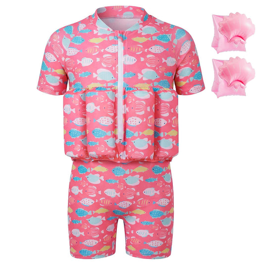 Koorium Toddler Swim Trainer Suit with Removable Floats, Baby Boy Girl Adjustable Buoyancy Swimsuit with UPF 50+ for Pool Beach