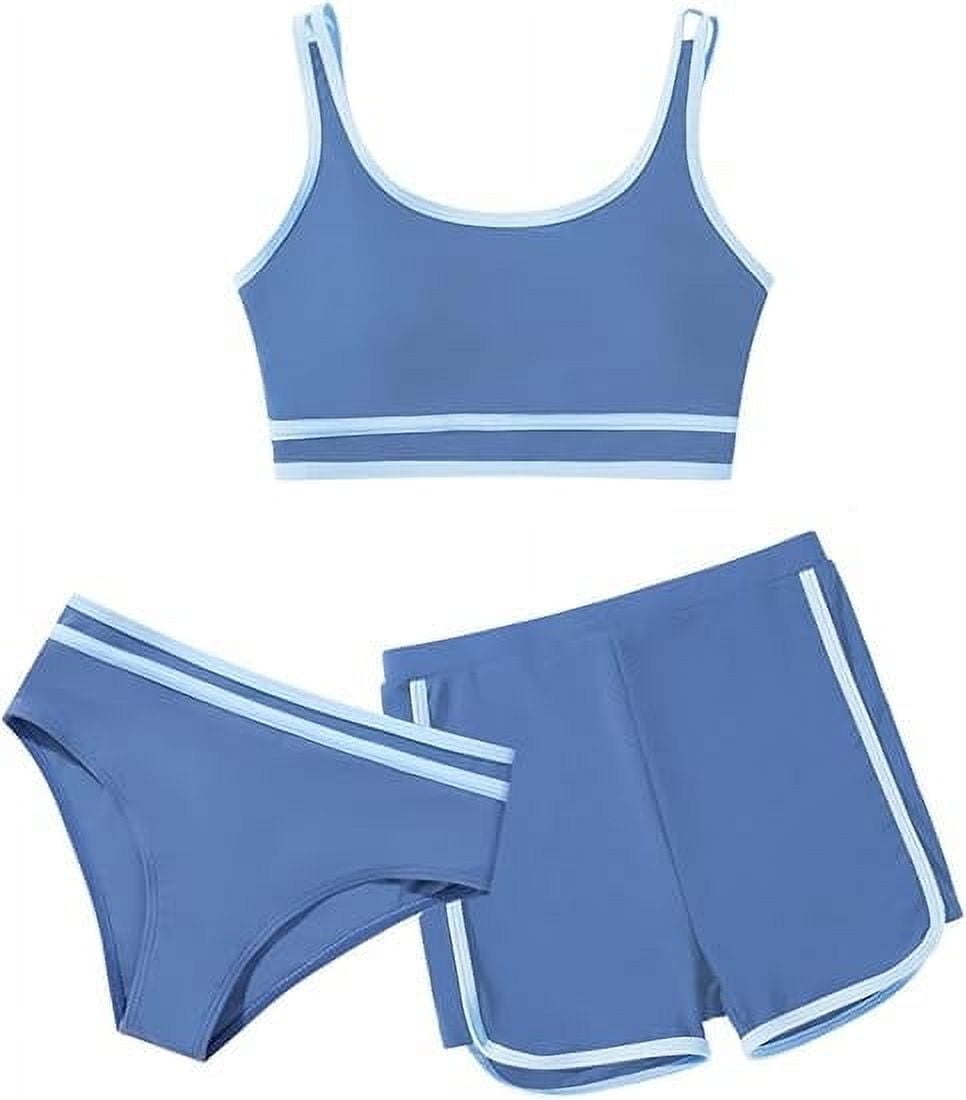Kuleyang 3 Piece Girls Bikini Swimsuits with Shorts Sporty Girls Bathing Suits Size 10