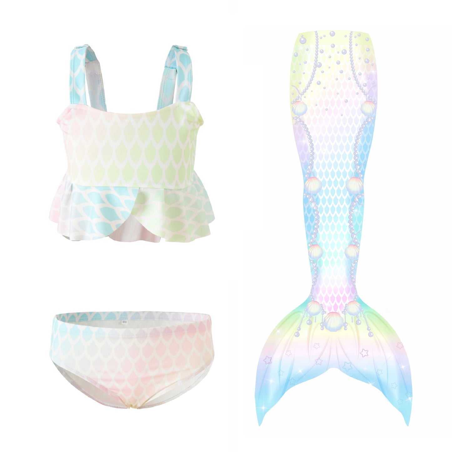 Kuleyang 3 Piece Kids Girls Cosplay Bathing Suits Bikini Fish Tail Set Girls Tankini Swimsuit with Monofin 4-13 Years