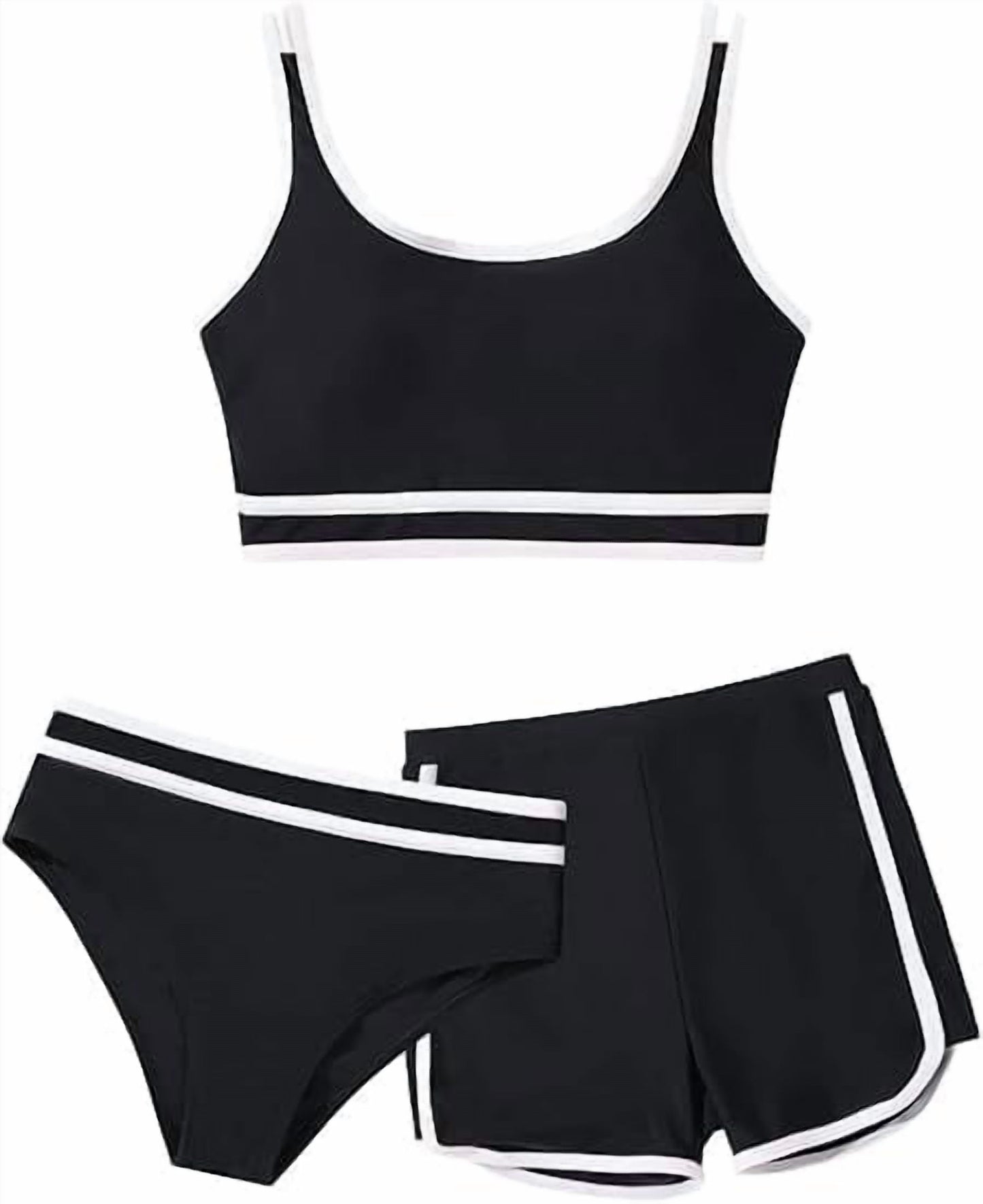 Kuleyang 3 Piece Girls Bikini Swimsuits with Shorts Sporty Girls Bathing Suits Size 10