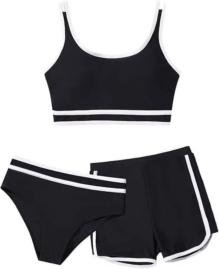 Kuleyang 3 Piece Girls Bikini Swimsuits with Shorts Sporty Girls Bathing Suits Size 10
