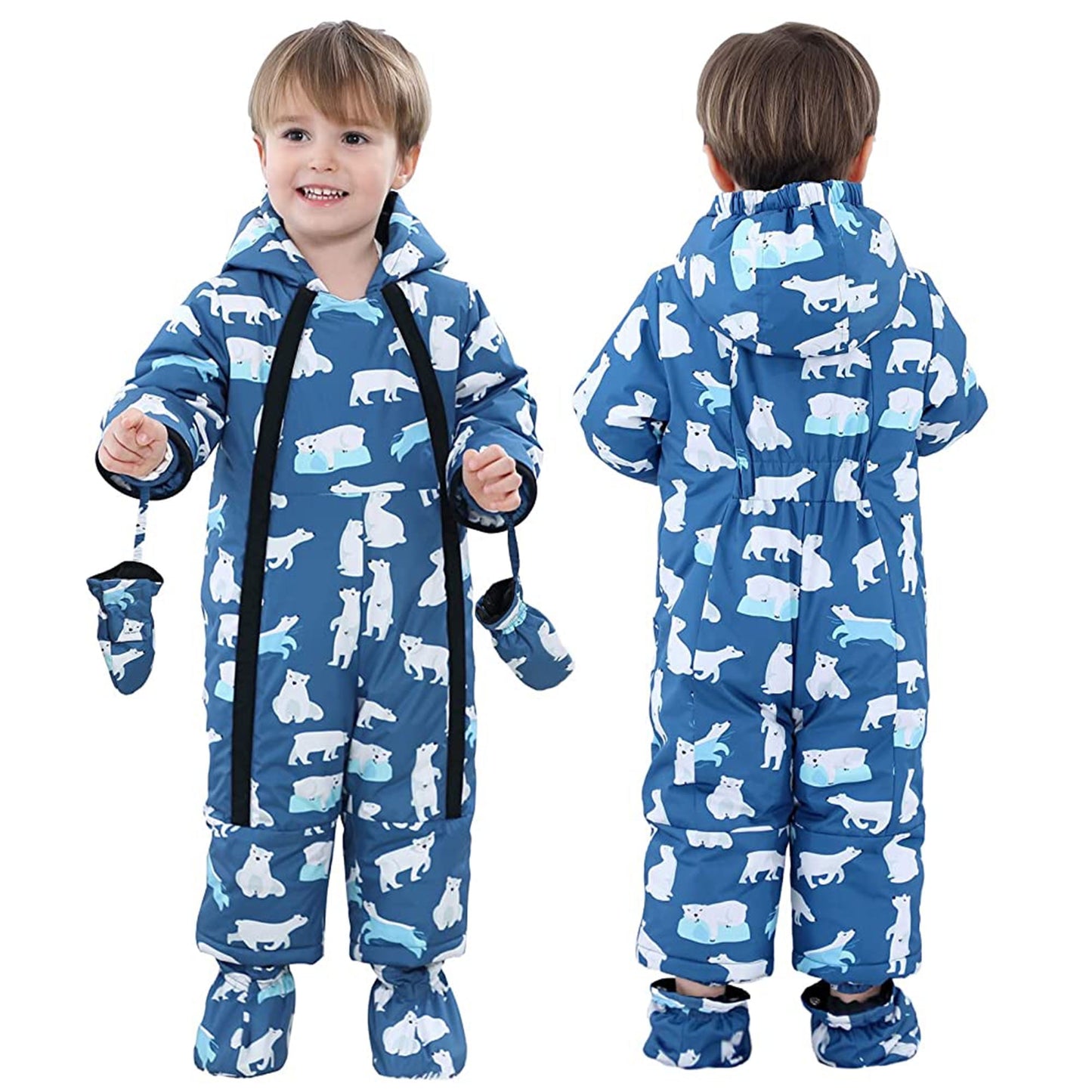 Baby Boys Girls Hooded Romper Winter Snowsuit with Gloves and Booties Warm Jumpsuit Outwear Clothes