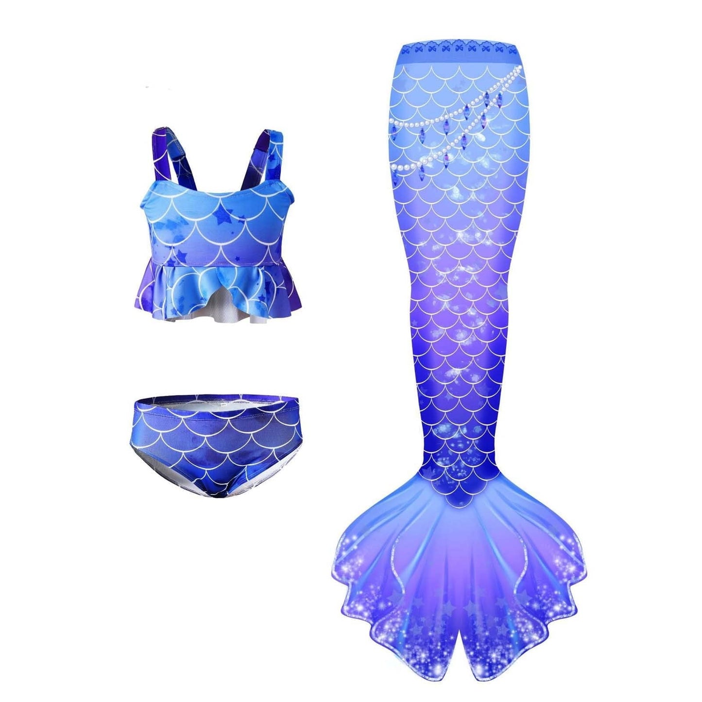 Kuleyang Girls Mermaid Bathing Suit 3PCS Cute Ruffle Tankini Swimsuits with Fish Tail Kids Beach Swimwear 4-13Y
