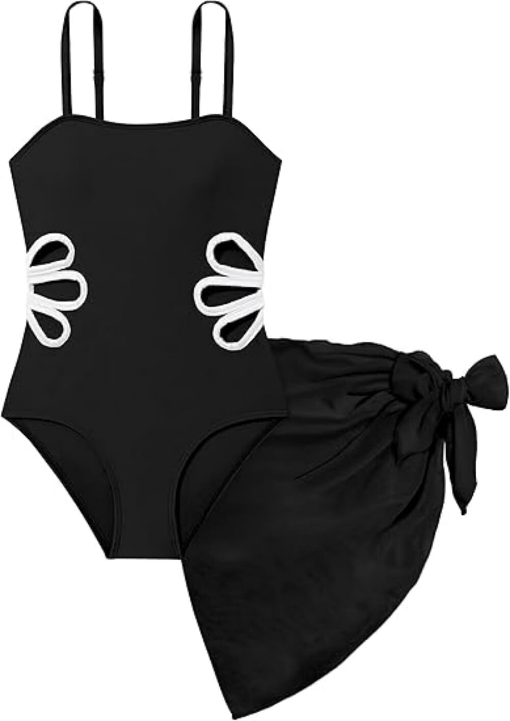 Kuleyang Girls Swimsuit Quick Dry Girls' One-Piece Swimwear Adjustable Straps Cut Out Bathing Suit with Solid Color Cover Up Skirt Girls' Swimwear