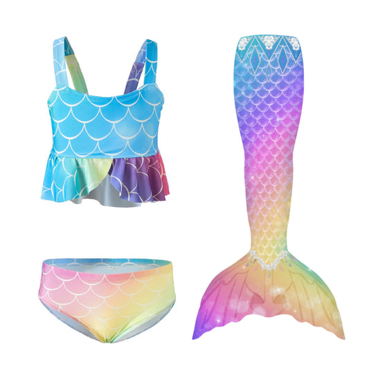 Kuleyang Kids Girls Cosplay Bathing Suits Bikini Fish Tail Set No Monofin 3 Piece Girls Bathing Suits Swimsuit Tankini 4-13 Year