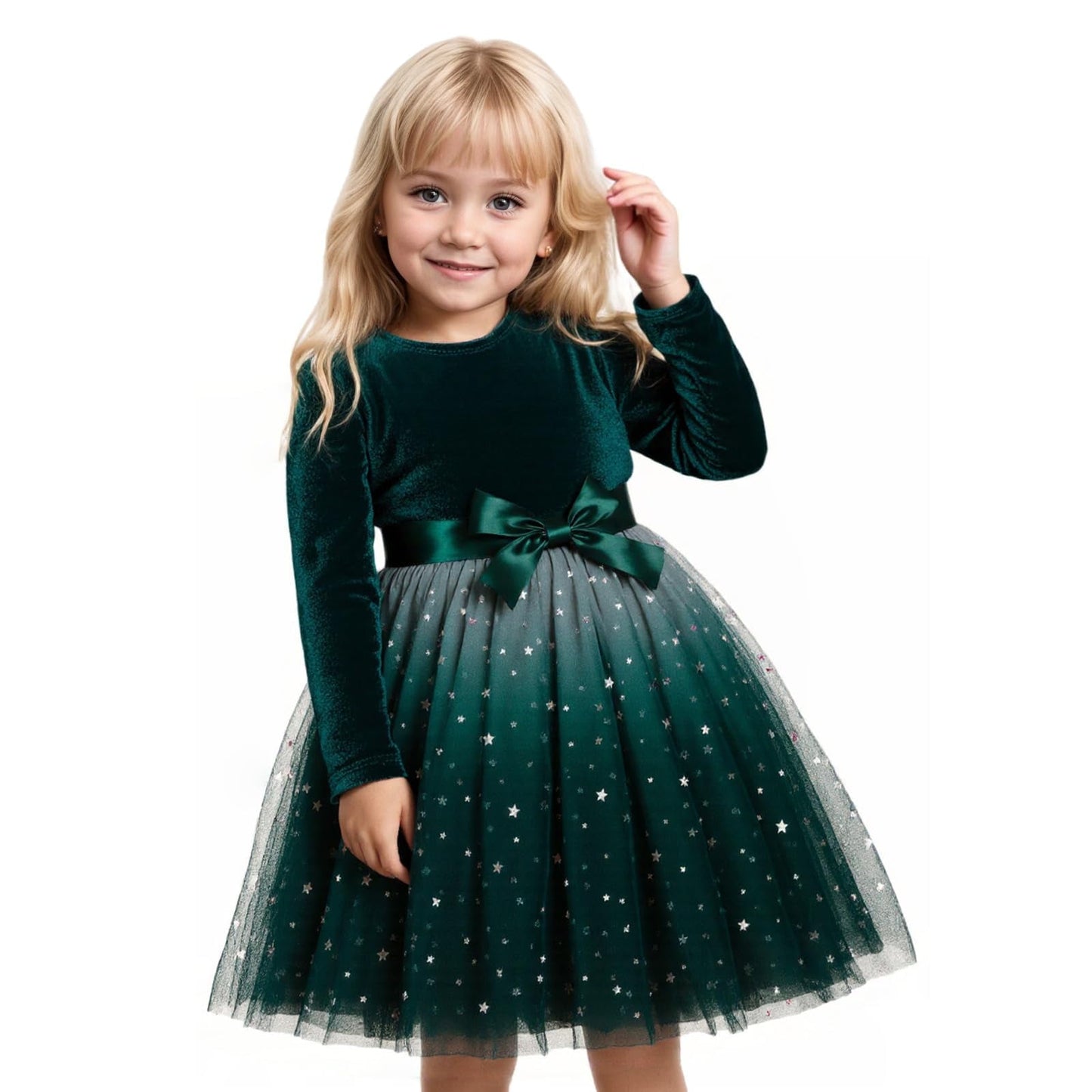 Toddler Girls Christmas Dresses Tutu Long Sleeve Velvet Tulle Fall Winter Princess Star Sequin Ruffle Holiday Party Birthday Xmas Dresses Black 4T(100)