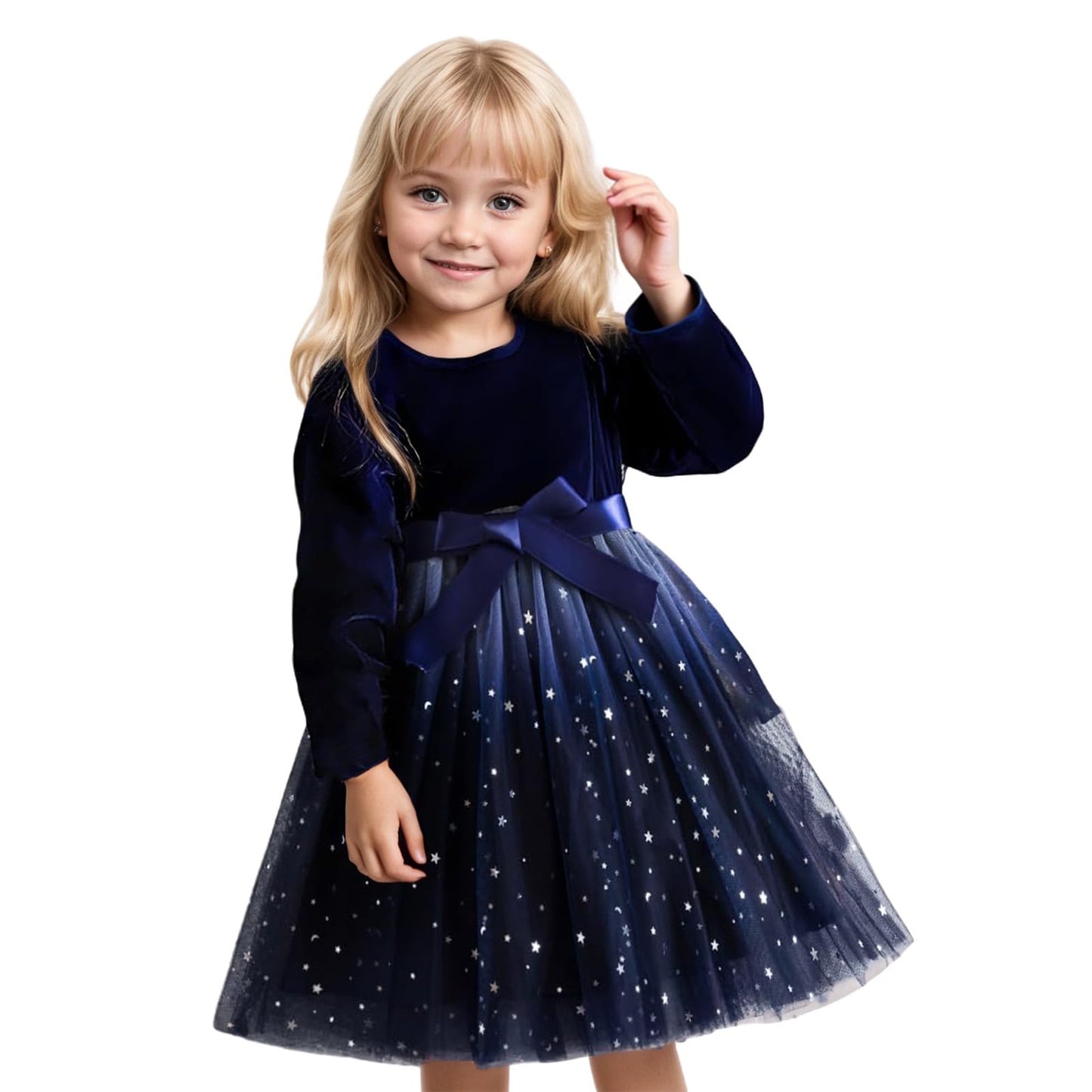 Toddler Girls Christmas Dresses Tutu Long Sleeve Velvet Tulle Fall Winter Princess Star Sequin Ruffle Holiday Party Birthday Xmas Dresses Black 4T(100)