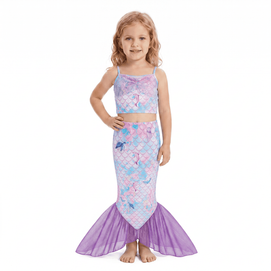 Girls 3 Piece Scale Print Mermaid Swimwear Set Sparkly Swimsuit with Fish Tail Skirt for Size 5T