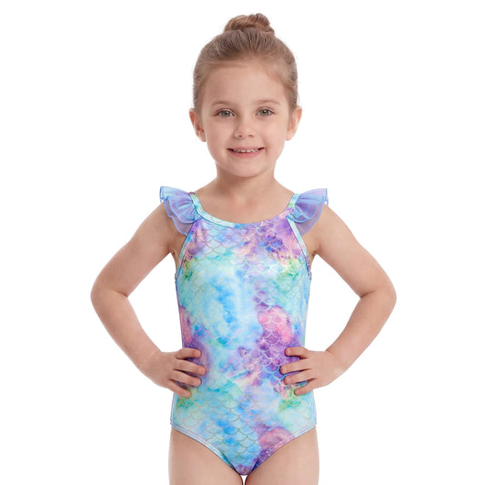 Mermaid Scale Print One Piece Swimwear Cosplay Bathing Suits Cute Kids Princess Beach Swimsuit for Kids Girls 7-8 Years