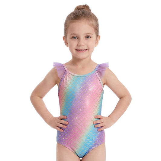 Girls One Piece Mermaid Scale Print Swimwear Bikini Colorful Bathing Suits Cute Princess Beach Swimsuit for Kids Girls 5T