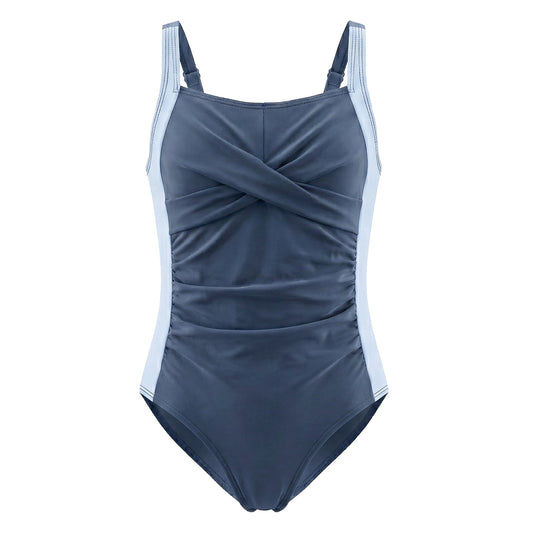 Girls One-Piece Crisscross Back Swimwear Sleeveless Swimsuit Ruched Color Block Bathing Suit Size 9-10Y