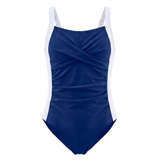 Girls One-Piece Crisscross Back Swimwear Sleeveless Swimsuit Ruched Color Block Bathing Suit for Girls Ages 13-14 Years