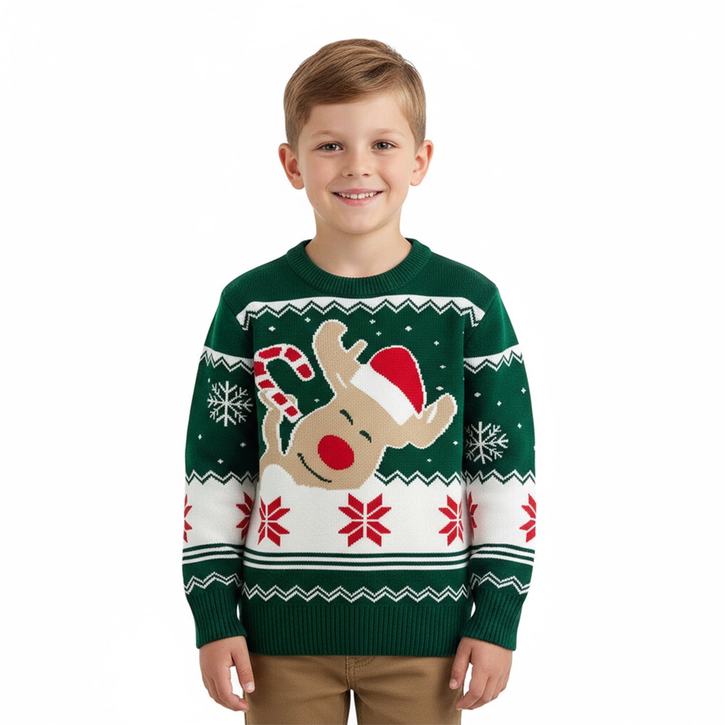 Kuleyang Toddler Boys Girls Christmas Elk Sweaters Xmas Winter Cute Knit Cartoon Prints Unisex Top Clothes Green 3 Years