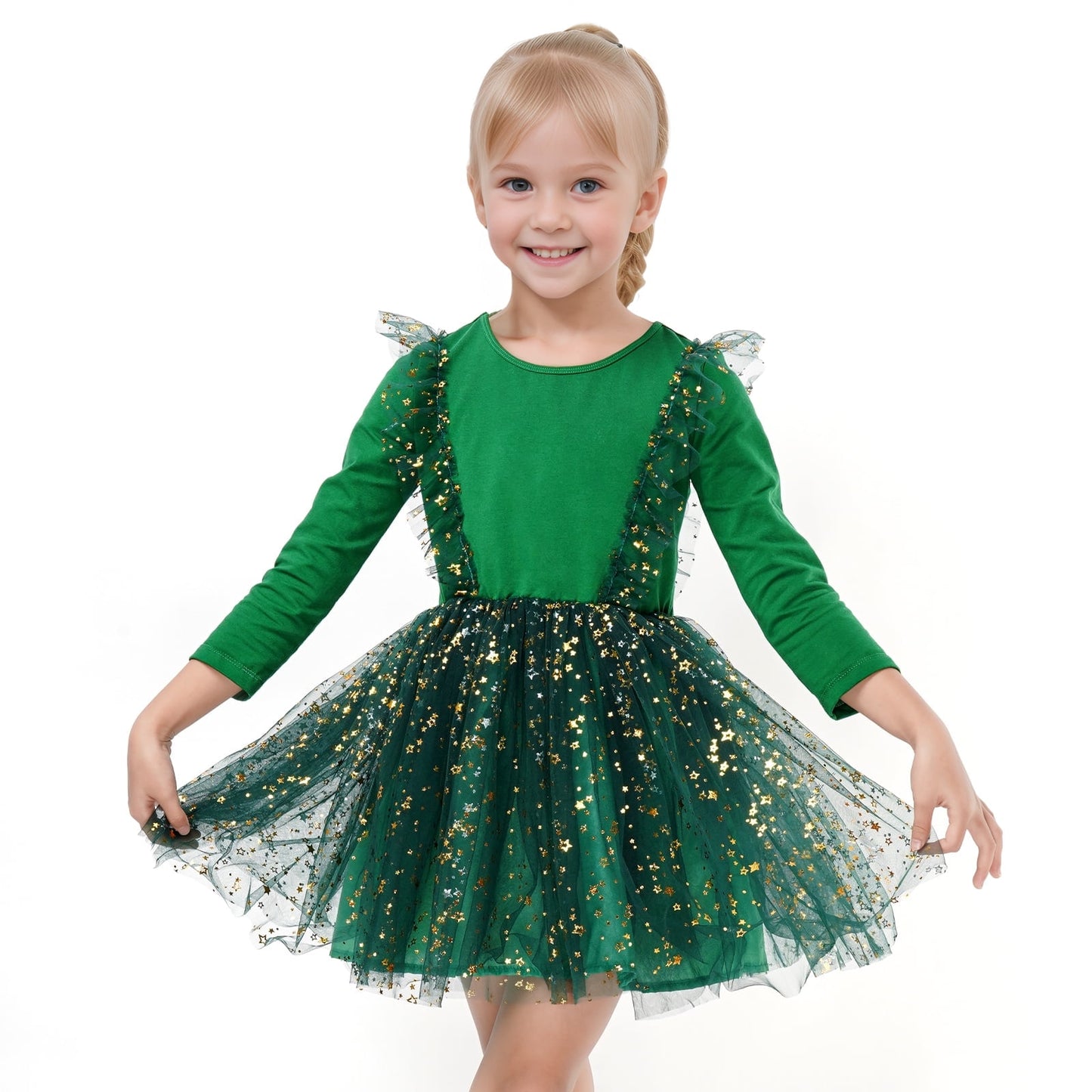 Toddler Girls Christmas Dresses Tutu Long Sleeve Velvet Tulle Fall Winter Princess Star Sequin Ruffle Holiday Party Birthday Xmas Dresses Black 4T(100)