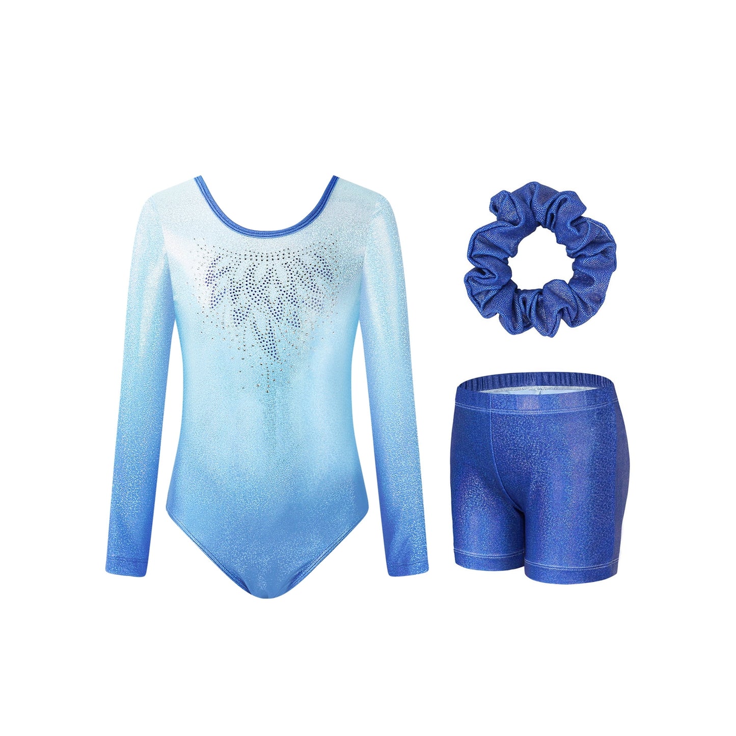Leotards for Girls Gymnastics,Long Sleeve Sparkly Dance Biketards with Shorts Ballet Tumbling Outfit for 3-12 Years