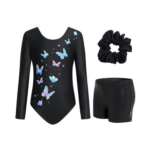 Leotards for Girls Gymnastics, Long Sleeve Sparkly Dance Biketards with Shorts Ballet Tumbling Outfit for 3-12 Years