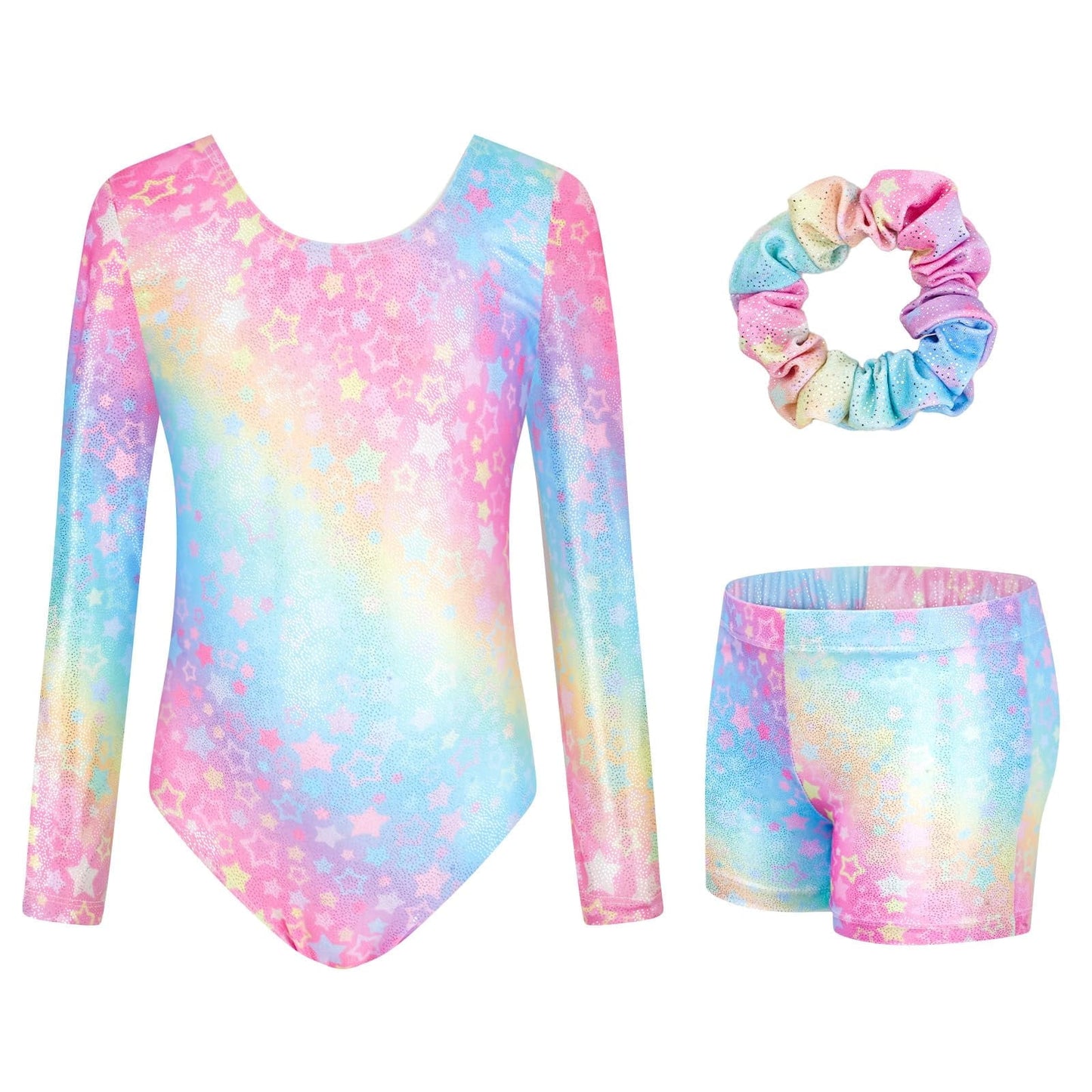 3 Pcs Set Sparkle Gymnastics Leotards for Girls Long Sleeve Gymnastics Clothes