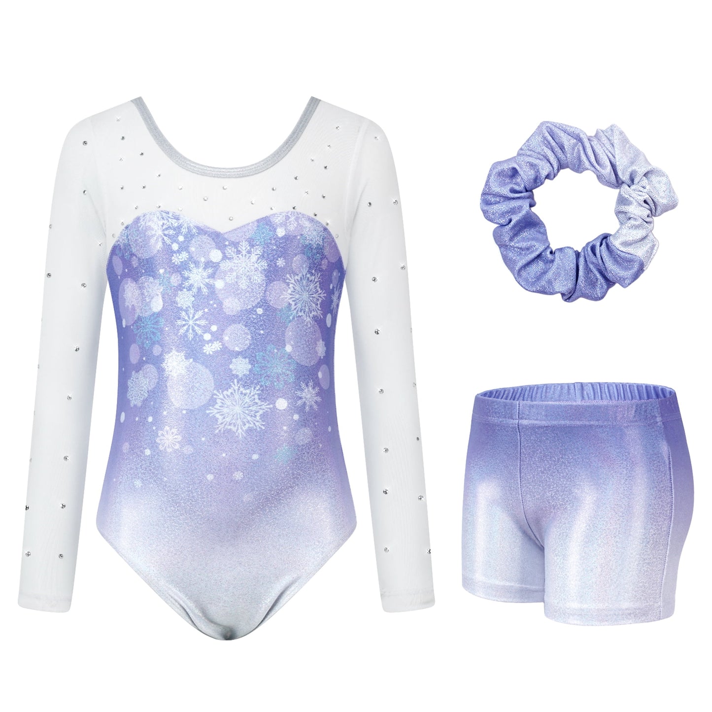 Leotards for Girls Gymnastics, Long Sleeve Sparkly Dance Biketards with Shorts Ballet Tumbling Outfit for 3-12 Years