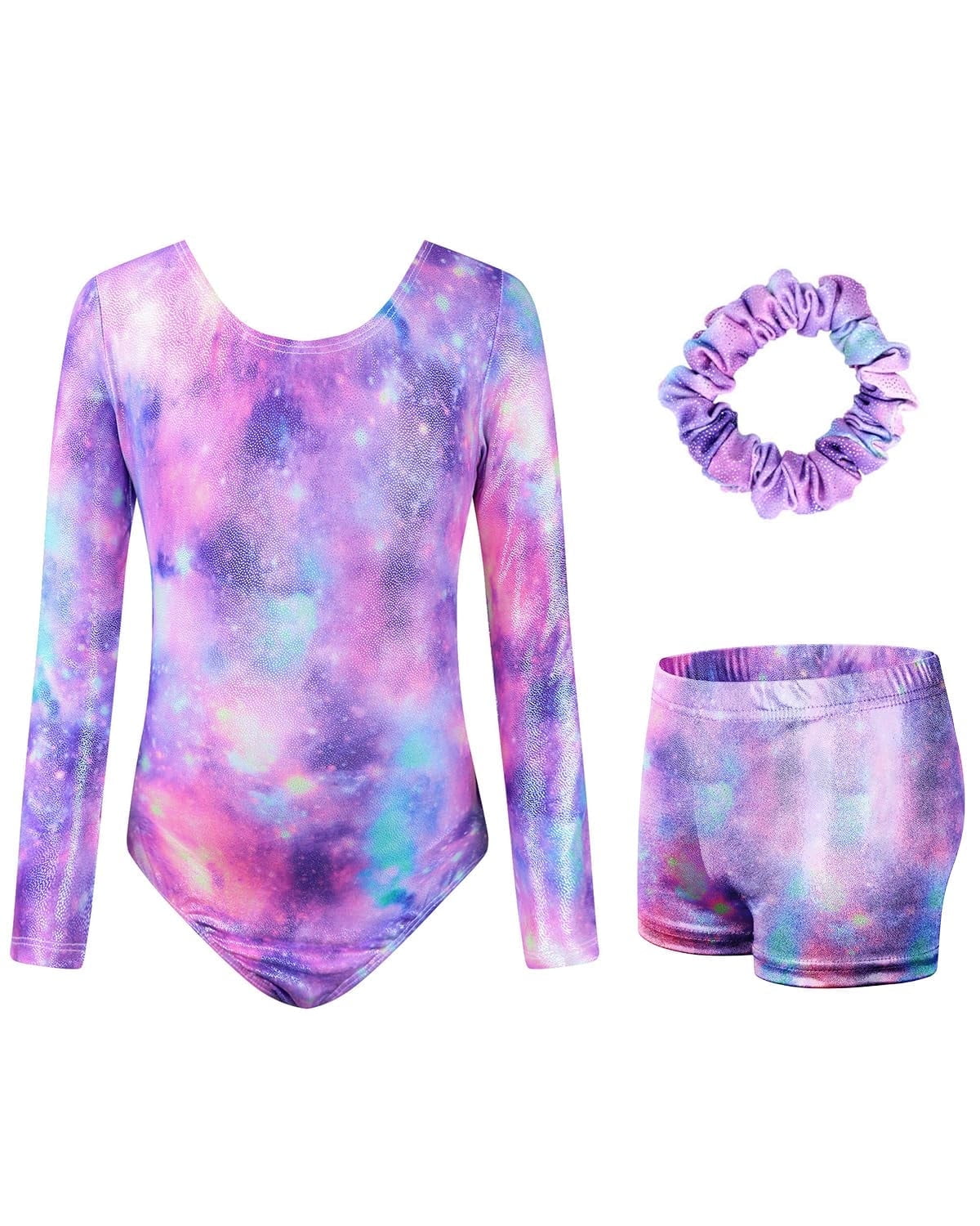 Leotards for Girls Gymnastics,Long Sleeve Sparkly Dance Biketards with Shorts Ballet Tumbling Outfit for 3-12 Years