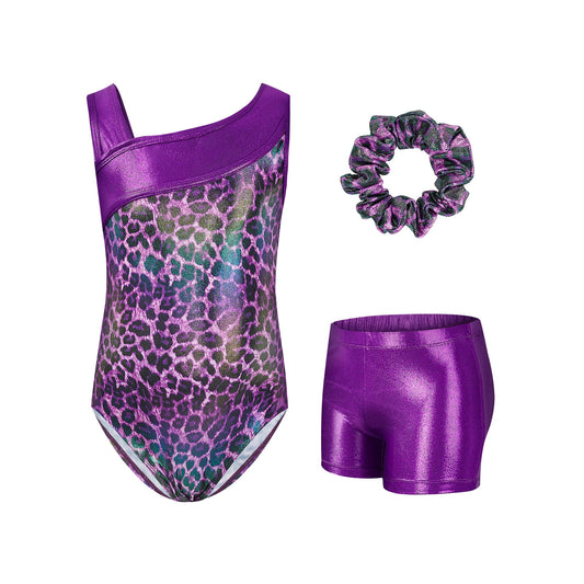 Leotards for Girls Gymnastics with Y-neck,Sparkly Dance Unitards with Shorts Biketards Outfit for 3-12 Years