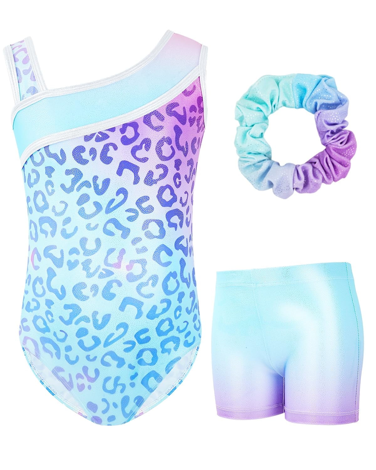 Gymnastics Leotards for Girls,Kids Glitter Stars Dance Unitards Biketards with Shorts,Y-Neck