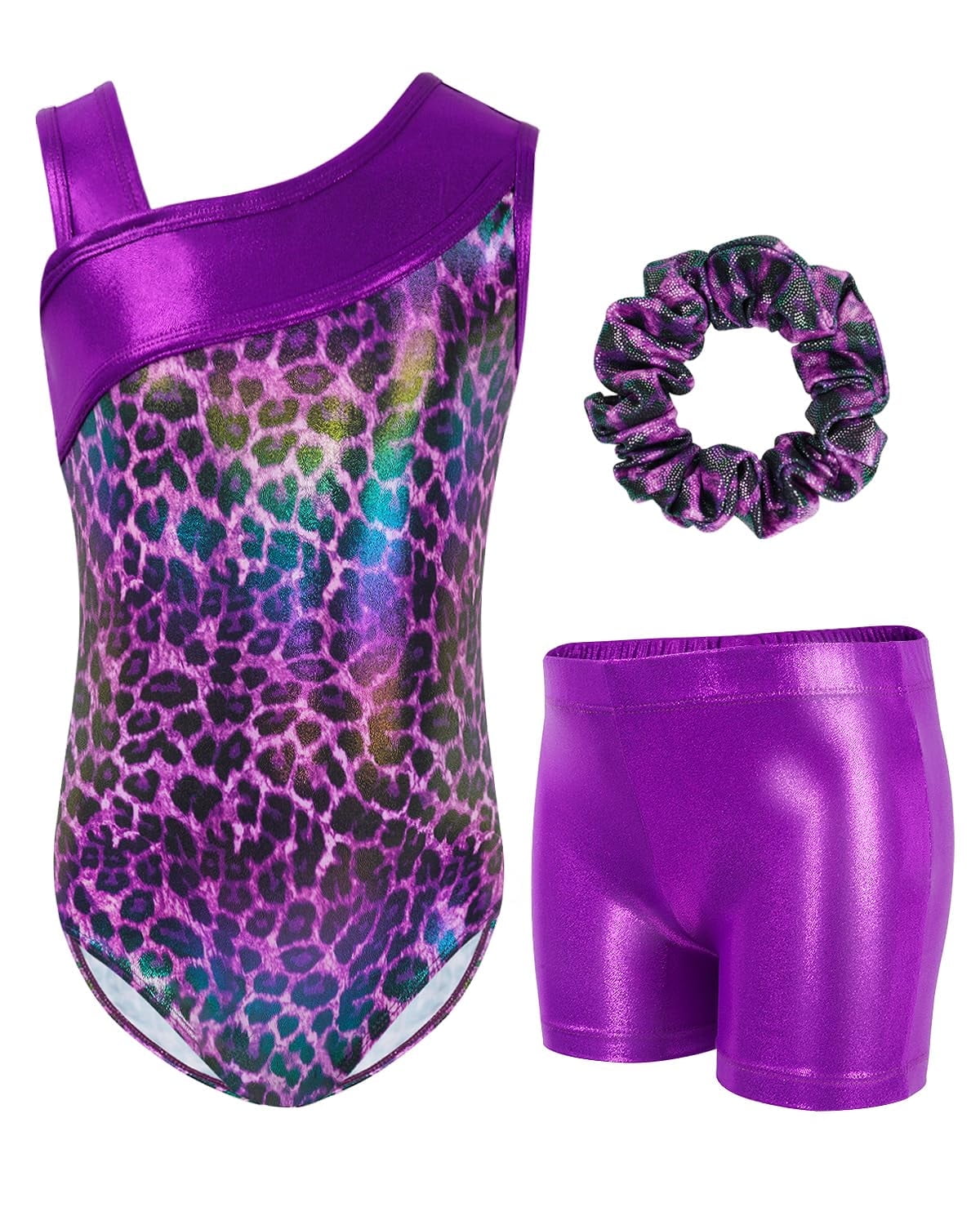 Gymnastics Leotards for Girls,Kids Glitter Stars Dance Unitards Biketards with Shorts,Y-Neck