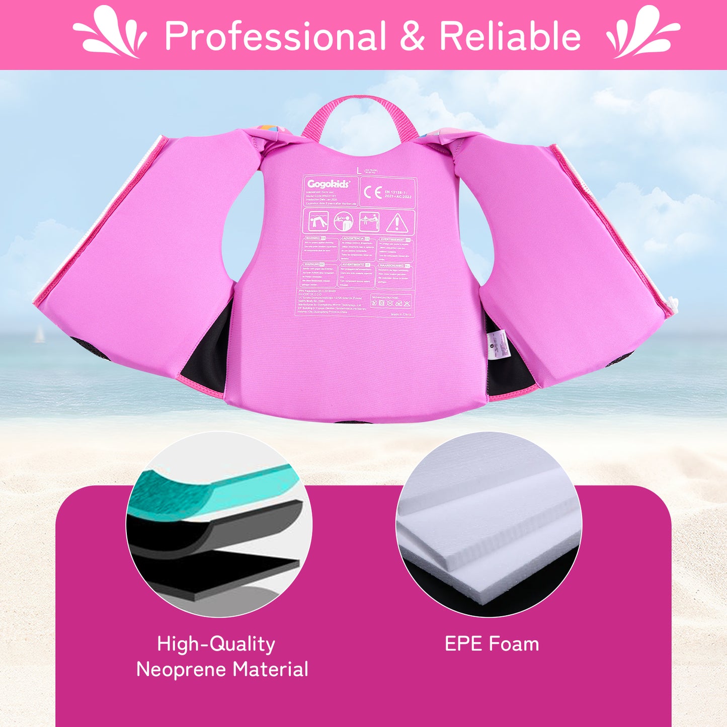 Gogokids Kids Life Jacket Swim Vest with Adjustable Safety Strap,Toddler Float Jacket Boys and Girls Float Swimsuit Buoyancy Swimwear