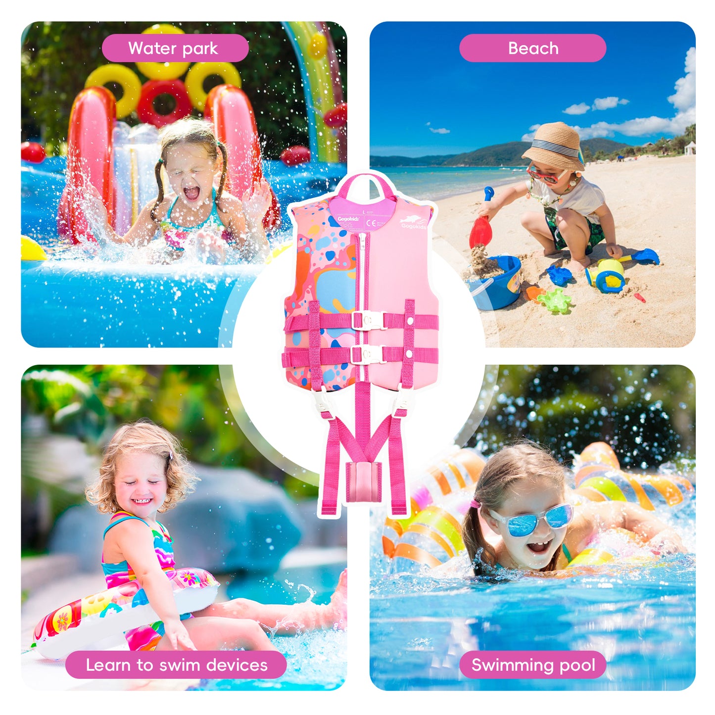 Gogokids Kids Life Jacket Swim Vest with Adjustable Safety Strap,Toddler Float Jacket Boys and Girls Float Swimsuit Buoyancy Swimwear