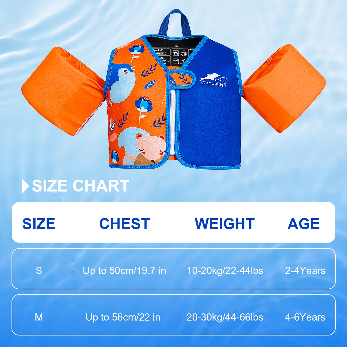 Gogokids Kids Swim Vest Toddler Armbands, Kids Jacket-style Swim Vest Floation with Two Arm Bands, Children Float Jacket for Boys Girls(2-6 Years)