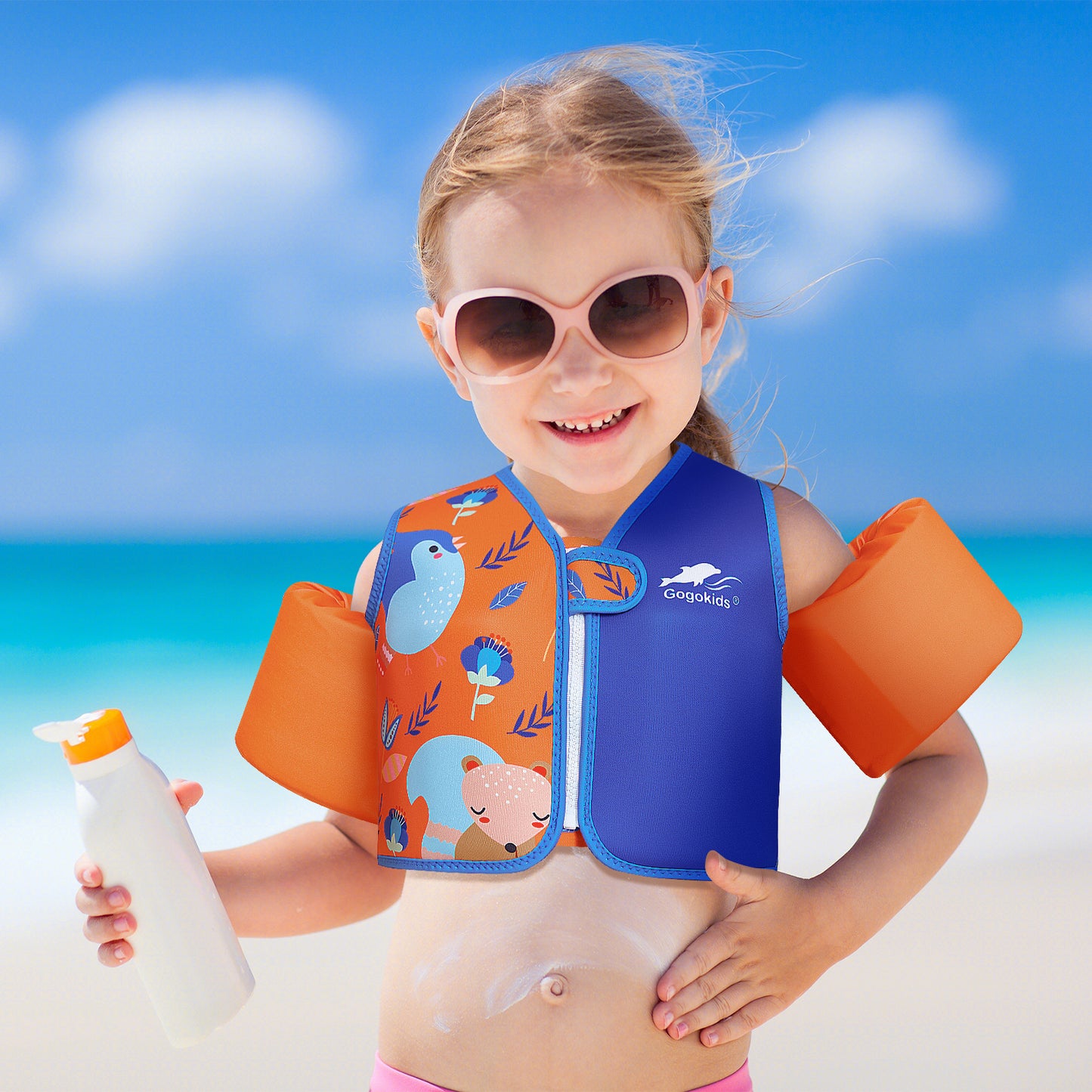 Gogokids Kids Swim Vest Toddler Armbands, Kids Jacket-style Swim Vest Floation with Two Arm Bands, Children Float Jacket for Boys Girls(2-6 Years)