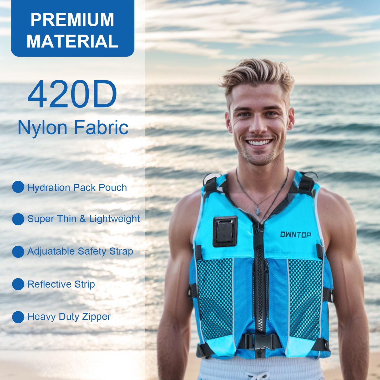Koorium Life Jacket for Adult,Swim Vest for Men Women,Adults Life Jackets Dual Mesh Pockets Attached Whistle Buoyancy Aid for Fishing, Paddleboard, Kayaking, Boating