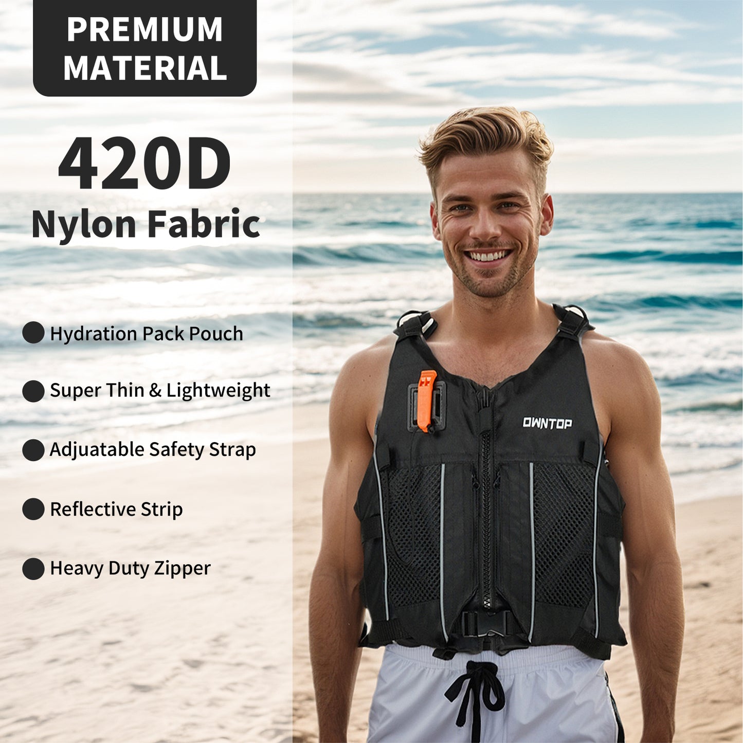 Koorium Life Jacket for Adult,Swim Vest for Men Women,Adults Life Jackets Dual Mesh Pockets Attached Whistle Buoyancy Aid for Fishing, Paddleboard, Kayaking, Boating