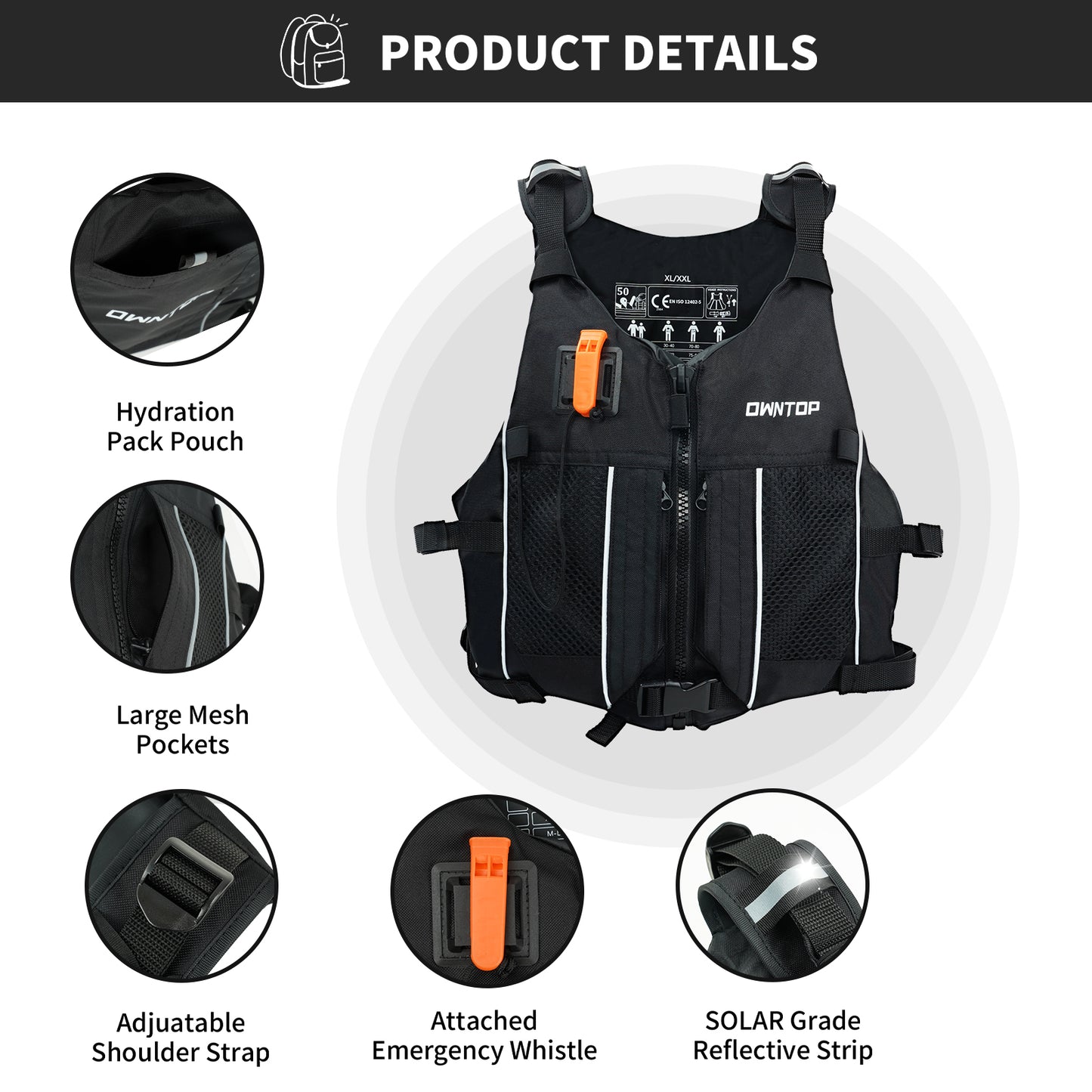 Koorium Life Jacket for Adult,Swim Vest for Men Women,Adults Life Jackets Dual Mesh Pockets Attached Whistle Buoyancy Aid for Fishing, Paddleboard, Kayaking, Boating