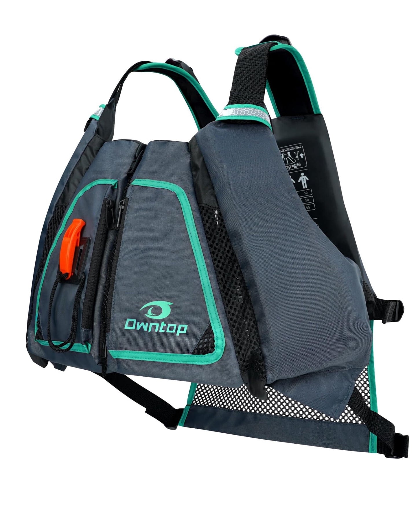 Owntop Adult Life Ves For Outdoor Fishing,Rowing Sports Vest,Life Jacket Swim Vest Buoyancy Aid Jacket for Fishing Sailing Surfing Boating Kayaking for Water Sports,Gray-Green