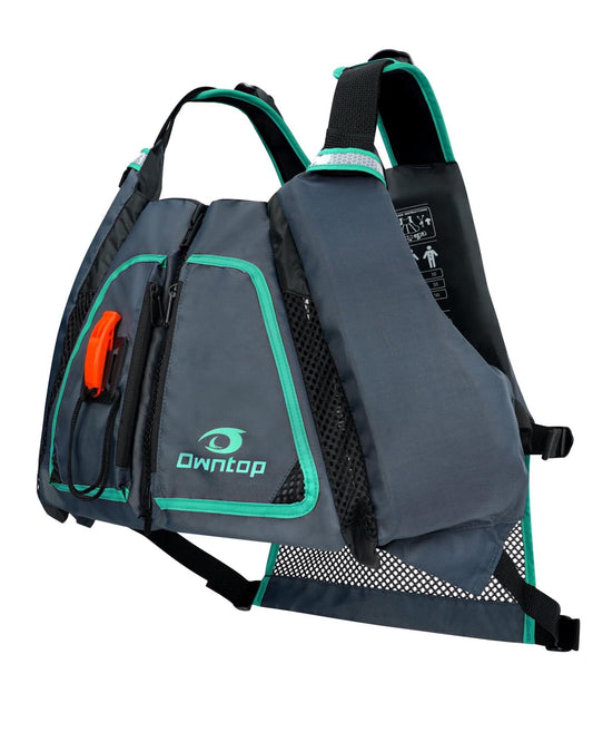 Owntop Adult Swim Vest Life Vest Paddling Vest Excellent Buoyancy High Mesh Back Adjustable Safety Strap Float Jacket for Kayaking,Boating,Fishing,Paddle Sport,Water Sports,Gray-Green
