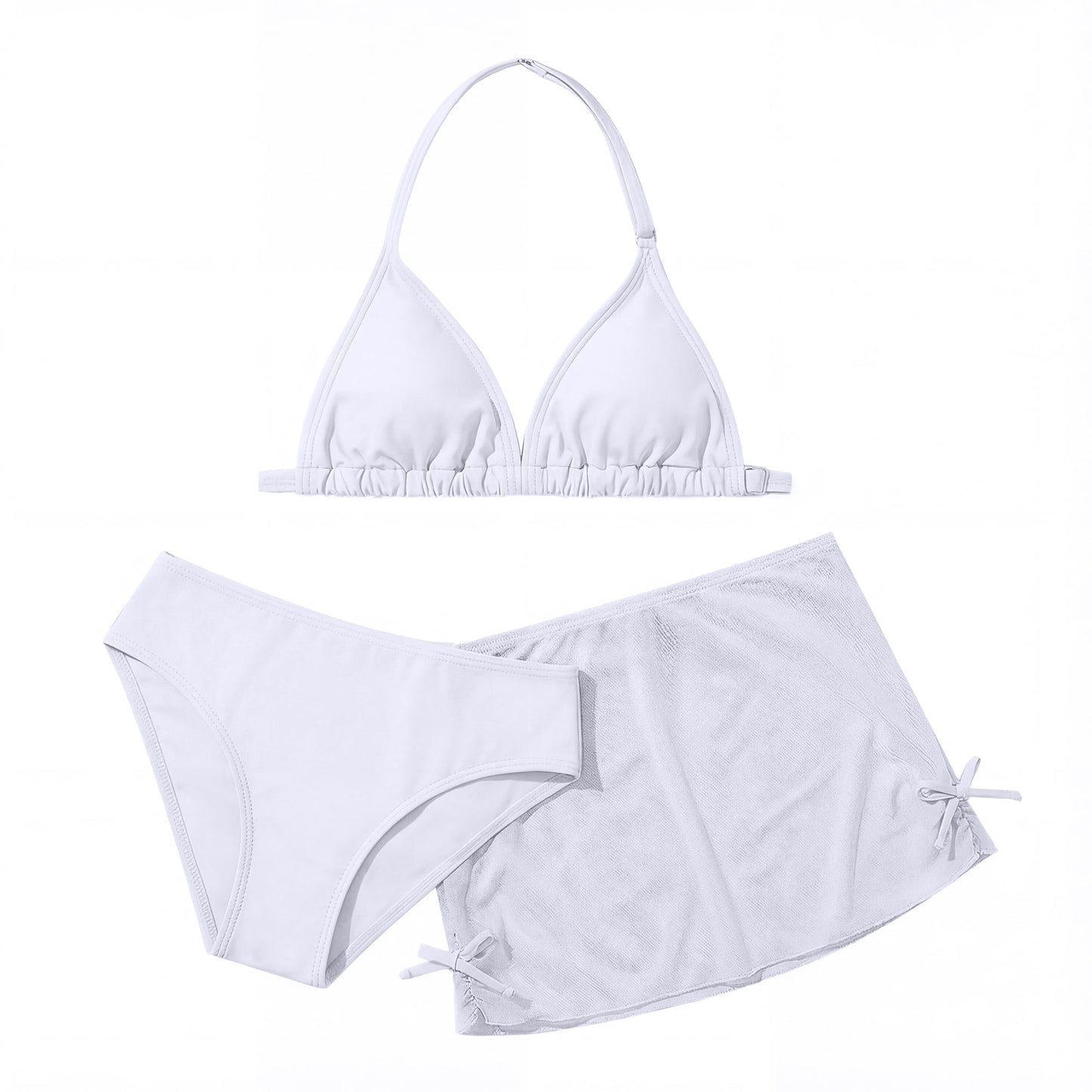 Girls Swimsuits with Cover Up Skirt 3 Piece Halter Triangle Bathing Suits Bikini Set for Size 5-13