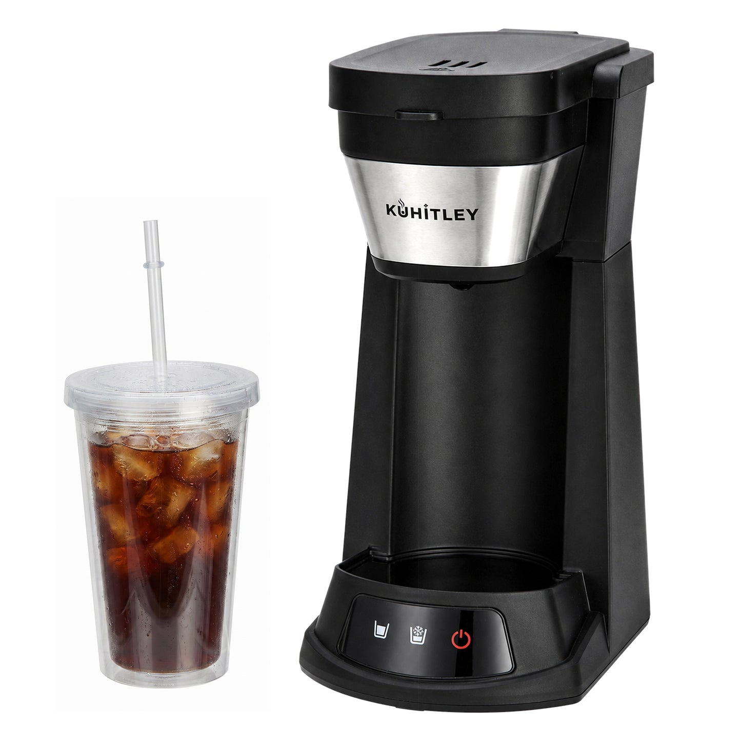Kuhitley Single Serve Coffee Maker for Grounds,14oz Hot & Iced Coffee Brewer with 420ml Water Cup,700W Compact Machine with Reusable Mesh Filter,One Cup Coffee Maker for Home