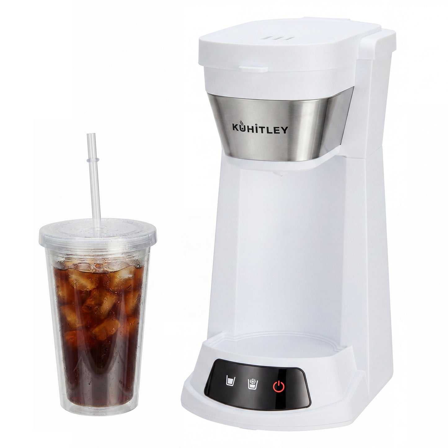 Kuhitley Single Serve Coffee Maker for Grounds,14oz Hot & Iced Coffee Brewer with 420ml Water Cup,700W Compact Machine with Reusable Mesh Filter,One Cup Coffee Maker for Home