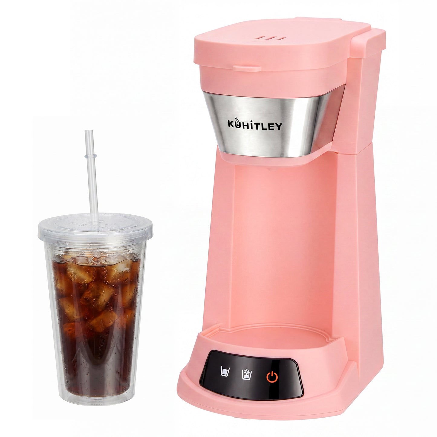 Kuhitley Single Serve Coffee Maker for Grounds,14oz Hot & Iced Coffee Brewer with 420ml Water Cup,700W Compact Machine with Reusable Mesh Filter,One Cup Coffee Maker for Home