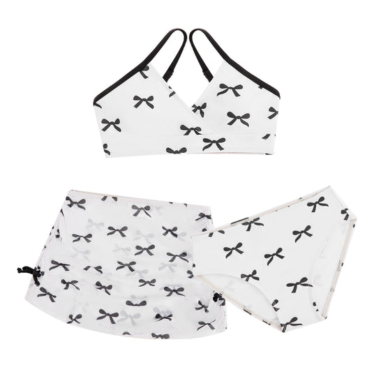 Girls Swimsuits with Cover Up Skirt 3 Piece Halter Triangle Bathing Suits Bikini Set for Size 5-14