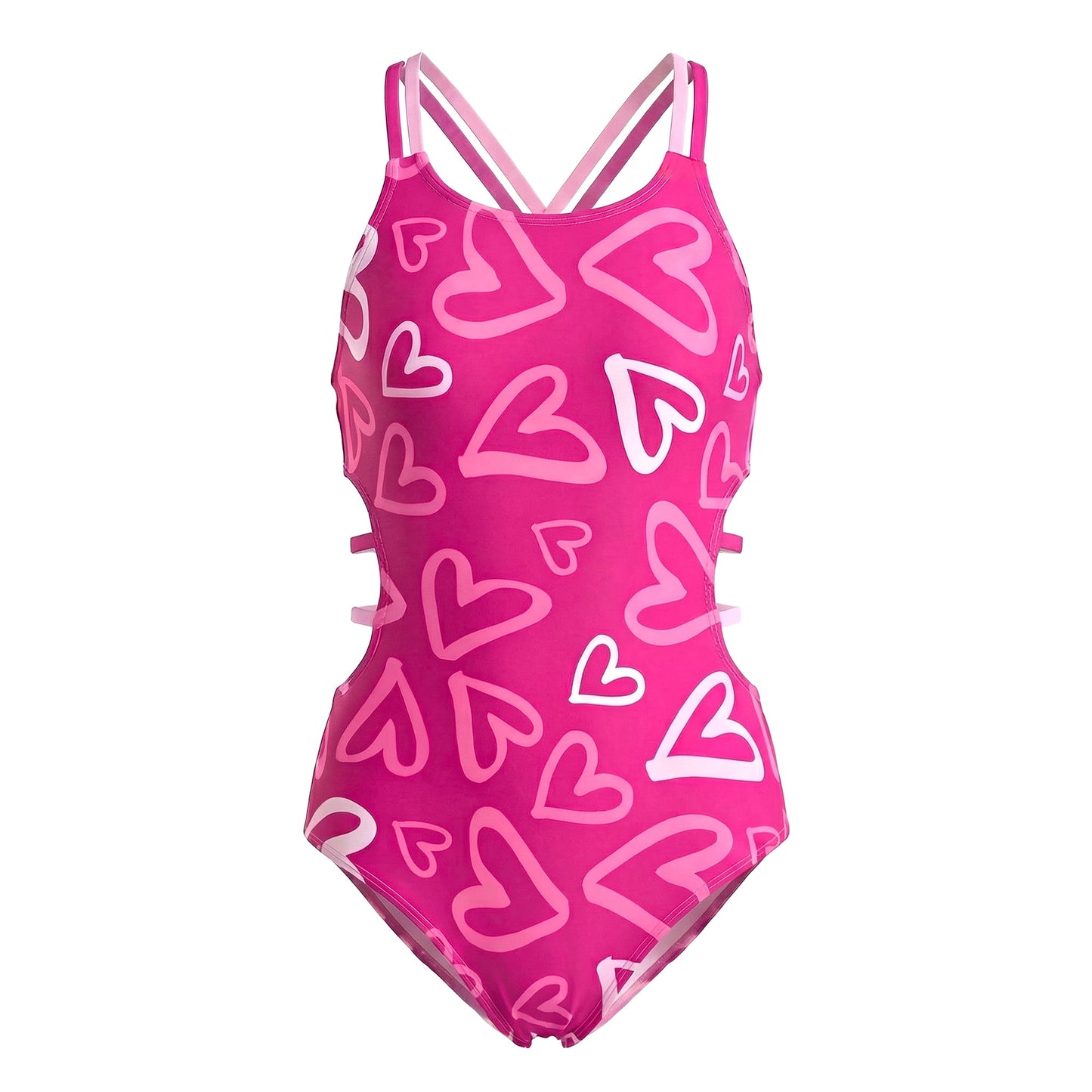 Girls One Piece Swimsuits Girls Bathing Suits Size 10-12 Cute Heart Pattern Red