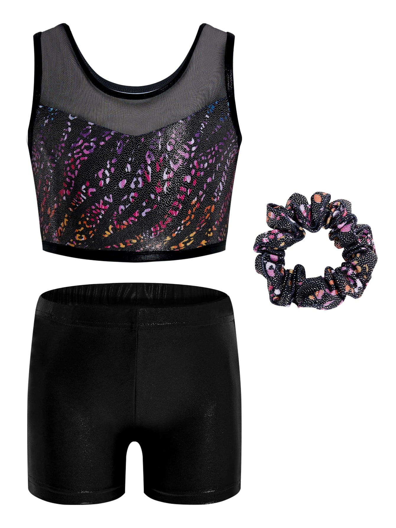 Two Piece Leotards for Girls Gymnastics with Shorts Ballet Tumbling Outfit Hollow Back Design