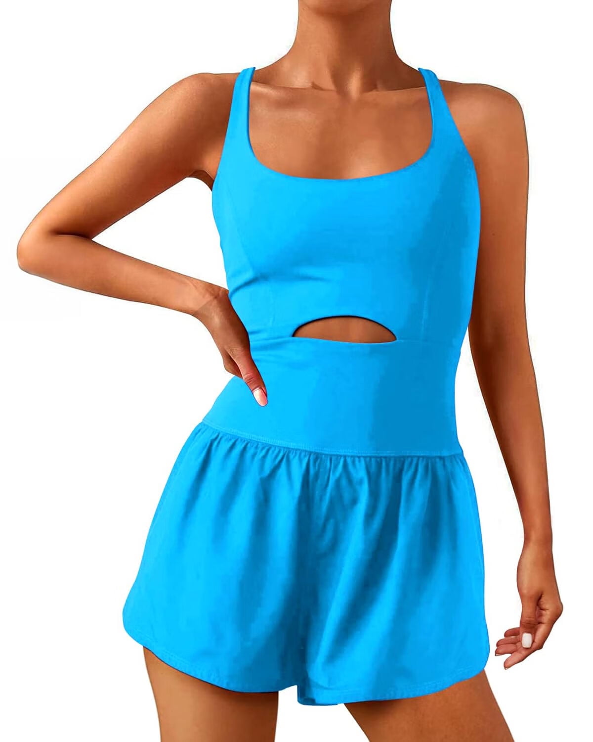 Women Workout Romper Onesie with Padded Bras Sleeveless One Piece Outfits Shorts Atheletic Running Jumpsuit Clothes