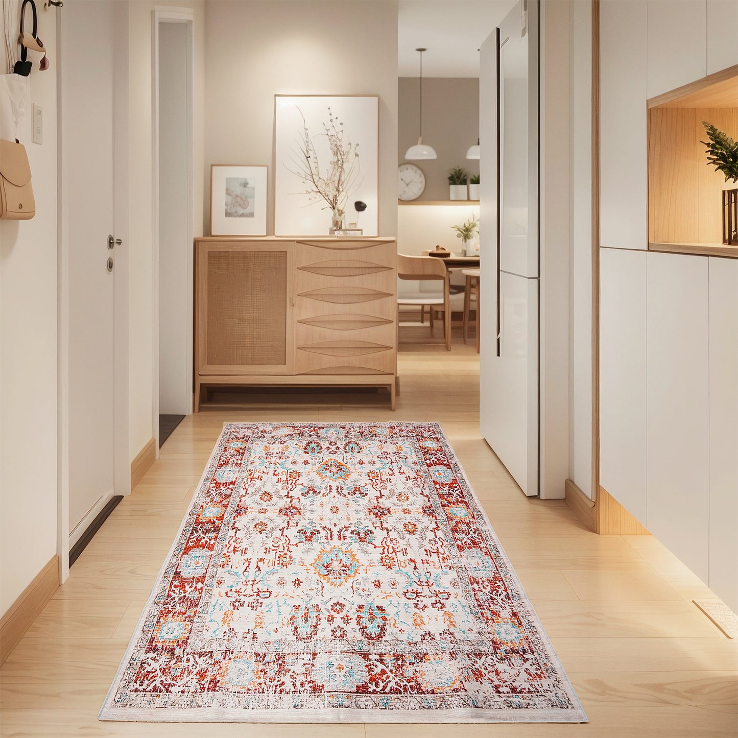 Vintage Bohemian Area Rug, 2x6ft Washable Living Room Rug Indoor Non-Slip, Large Oriental Accent Throw Rug for Kitchen Entryway Bathroom Bedroom Office Carpet