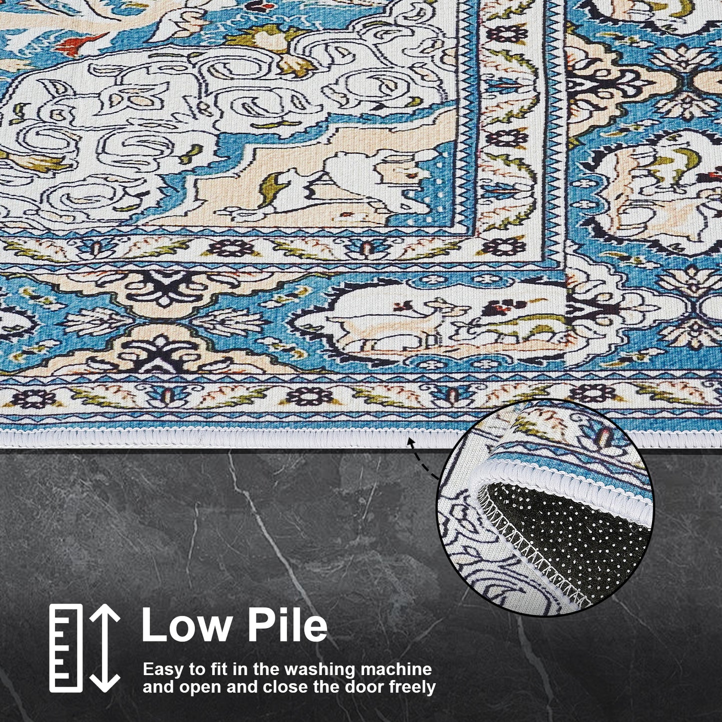 Vintage Bohemian Area Rug, 2x6ft Washable Living Room Rug Indoor Non-Slip, Large Oriental Accent Throw Rug for Kitchen Entryway Bathroom Bedroom Office Carpet