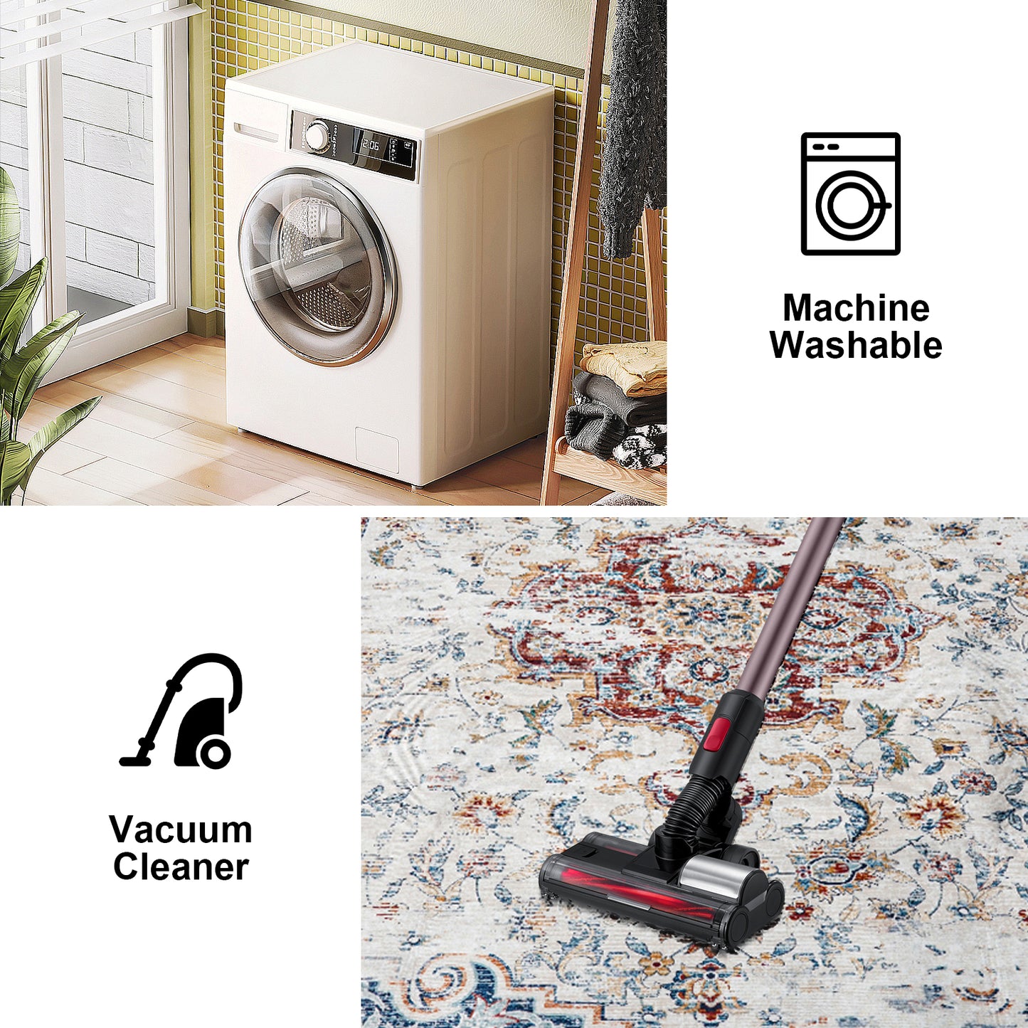 Vintage Bohemian Area Rug, 2x6ft Washable Living Room Rug Indoor Non-Slip, Large Oriental Accent Throw Rug for Kitchen Entryway Bathroom Bedroom Office Carpet