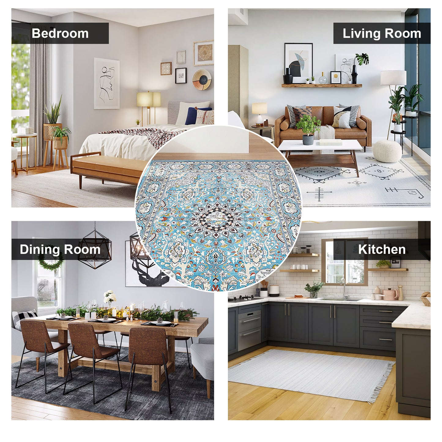 Vintage Bohemian Area Rug, 2x6ft Washable Living Room Rug Indoor Non-Slip, Large Oriental Accent Throw Rug for Kitchen Entryway Bathroom Bedroom Office Carpet