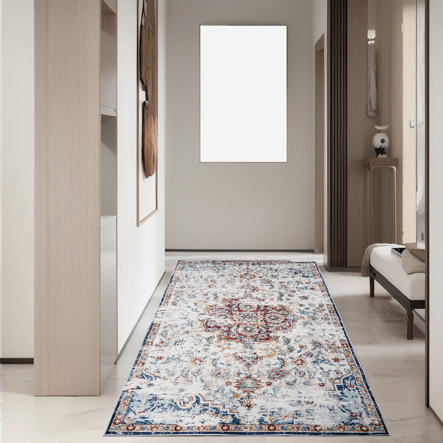 Vintage Bohemian Area Rug, 2x6ft Washable Living Room Rug Indoor Non-Slip, Large Oriental Accent Throw Rug for Kitchen Entryway Bathroom Bedroom Office Carpet