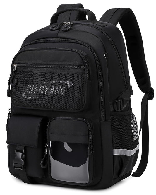 Boys School Backpack for Ages 10-22, Waterproof Laptop Bookbag Large Daypack with Reflective Strips for Middle High School College, Black