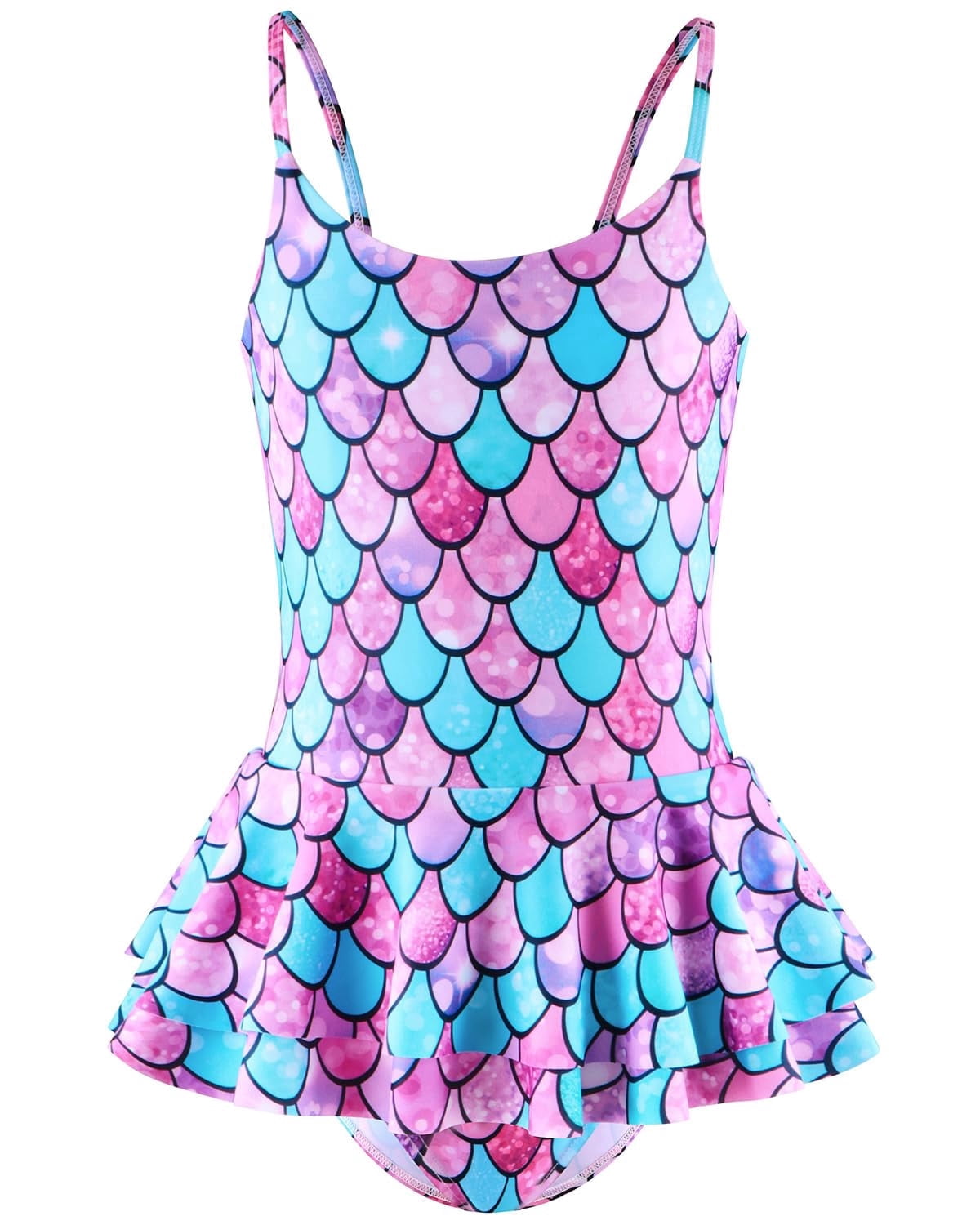 Girls One Piece Swimsuit Toddler Bathing Suit Girl with Mermaid Scales Printed, Toddler Swimsuit Girl for Adjustable Toddler Girls Swimsuit Age 5-6 Years